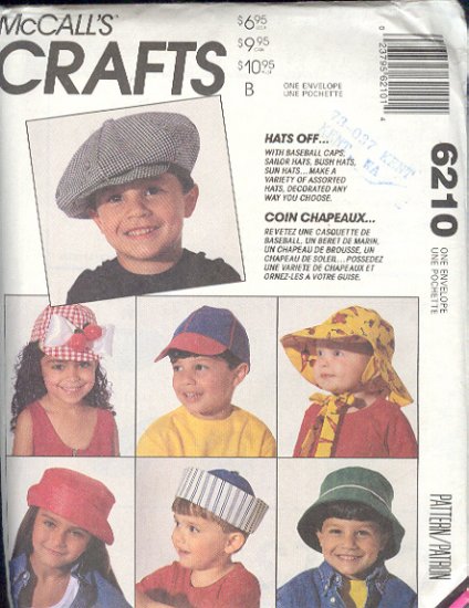 McCall's Sewing Pattern 6210, Children's Hats, all sizes included, 15 styles