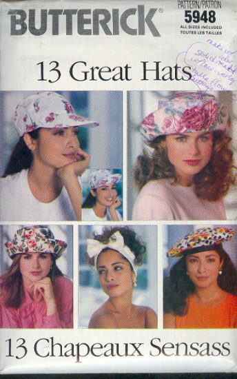 Butterick Sewing Pattern 6948, 13 hats, all sizes included