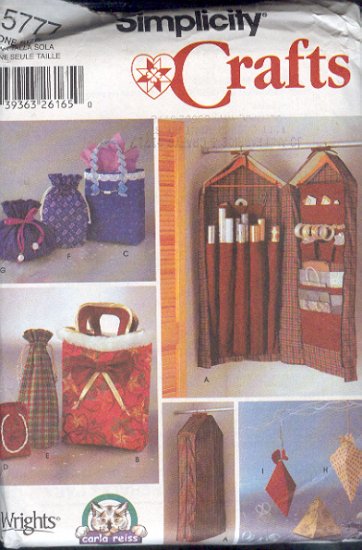 Simplicity Sewing Pattern 5777 Gift wrap organizer, Six different gift bags, three boxes, One Size