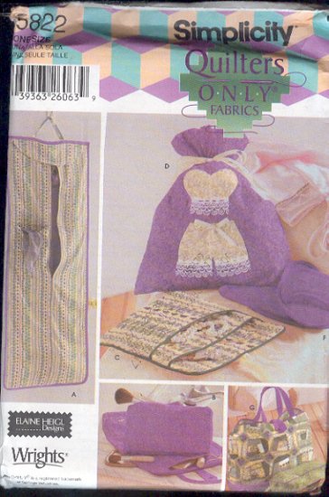 Simplicity Sewing Pattern, 5822, Personal accessory bags, Lingerie, large tote, One Size