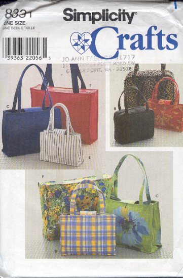 Simpliicty Sewing Pattery 8331, Six bags and totes, one size each