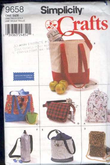 Simplicity Sewing Pattern, 9658, Seven Utility bags, Good instruction, One size for each
