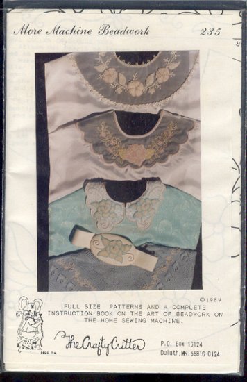 Sewing Pattern, Crafty Critters 235 Embroidery and machine beading, One size