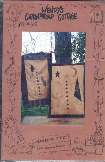 Sewing Pattern, Wendy's ottonthread Cottage 35, Two Pillows with snowmen 12 X18 inches