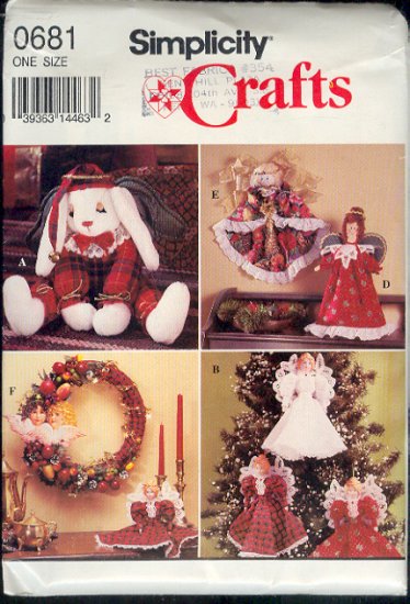 Simplicity Sewing Pattern 0681 Christmas Ornaments, Dolls, Bunny, Wreath, One size