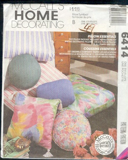 McCall's Sewing Pattern 6414, Pillows and Cushions, 15 styles,