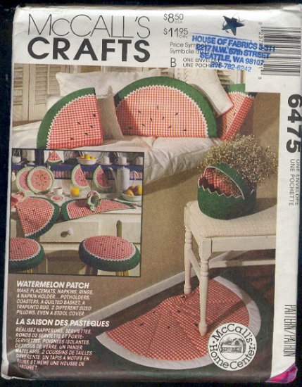 McCall's Sewing Pattern, 6475 Watermellon Accessories