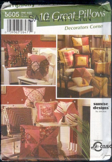 Simplicity Sewing Pattern 5605 Pillows, 7 styles