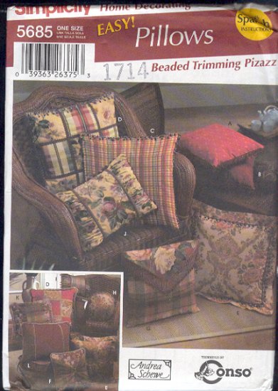 Simplicity Sewing Pattern 5685, Pillows, 14 styles