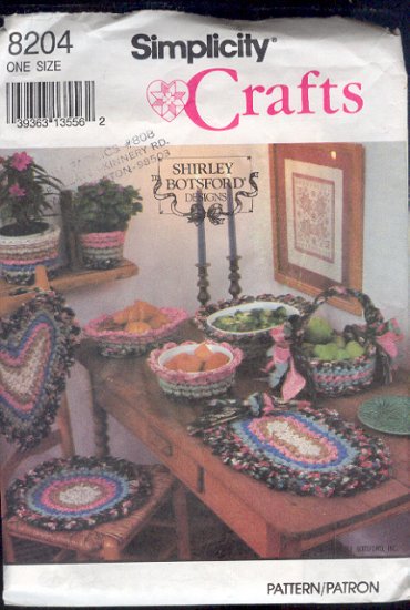 Simplicity Sewing Pattern 8204 Braided rag accessories for table and baskets