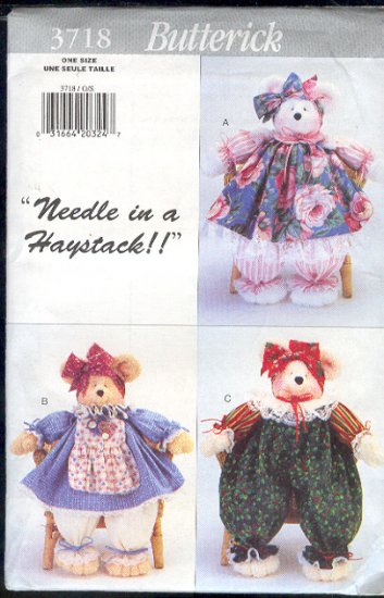 Butterick Sewing Pattern 3718, 18" Pammy Bear and clothes, One Size