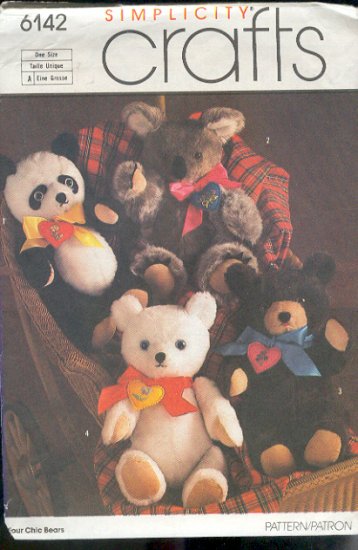 Simplicity Sewing Pattern, 6142, Vintage, Four 16" Bears