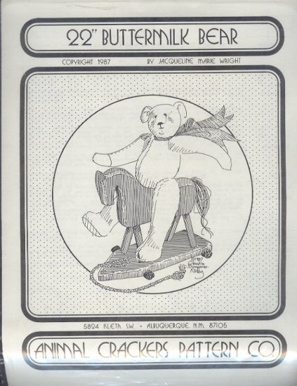 Sewing Pattery, Animal Crackers, 22" Buttermilk Bear