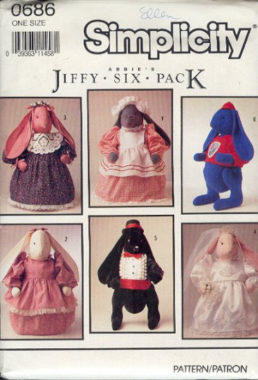 Simplicity Sewing Pattern 0686, Six Bunnies 23" and all the Bunny Rabbit clothes