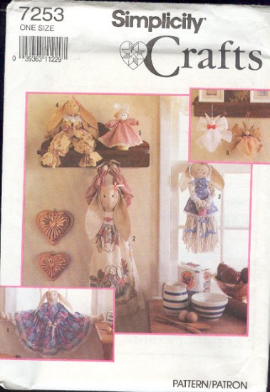 Simplicity Sewing Pattern, 7253, Door Draft Stopper Bunny, Bag Bunny, Doll and Ornaments 11 - 34"