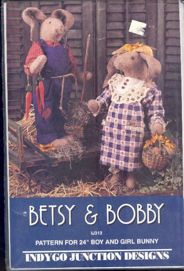 Sewing Pattery, Indygo Junction Designs, Betsy and Bobby, 24" bunny rabbit with clothes