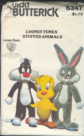 Butterick Sewing Pattern, 5347, Bugs, Sylvester and Tweety Stuffed Animals, 42"