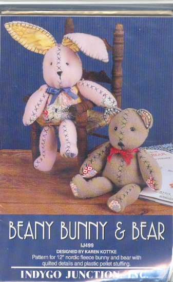 Sewing Pattern, Beany Bunny & Bear by Indygo Junction, 10"