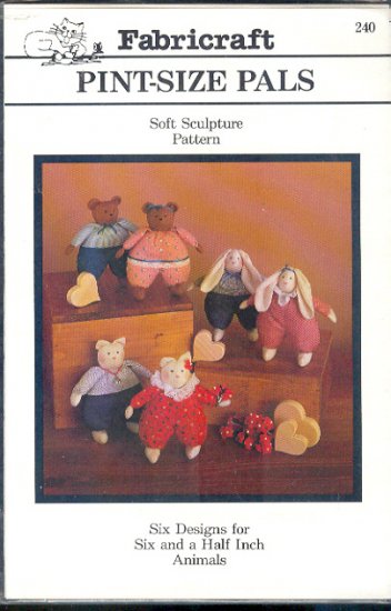 Sewing Pattern, Fabricraft, Pine Size Pals, 6.5 inch Cat, Bear and Bunny