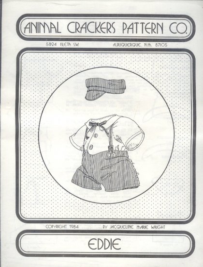 Sewing Pattern Animal Crackers, Eddie outfit for 16" doll or bear