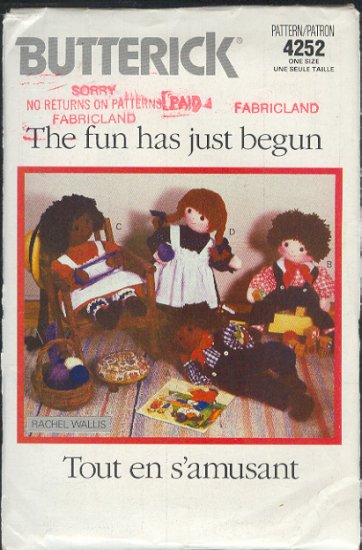 Butterick Sewing Pattern 4252 Three 26" dolls with their clothes