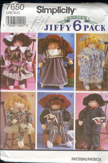 Simplicity Sewing Pattern 7650 22" doll and six great outfits