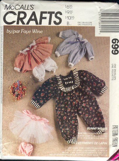 McCall's Sewing Pattern 699, Bunny and Doll Clothes 14" 20" and 24", dolls too