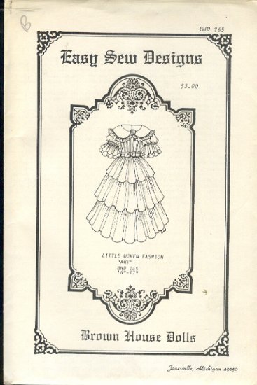 Sewing Pattern, Brown House Dolls, Little Women Fasnion, Amy, 16-17" Doll