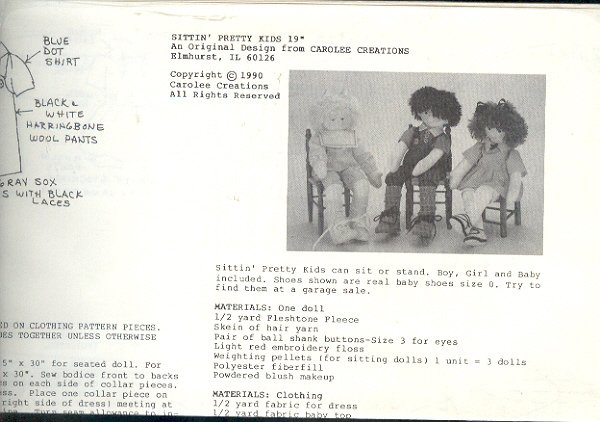 Sewing Pattern, Carolee Creations, Sitting Pretty Kids 19" doll and clothes