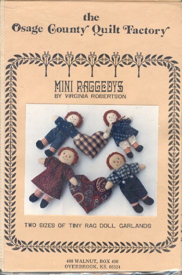 Sewing Pattern, Osage Country Quilts, Mini Raggedys 6" and 8" as garlands too