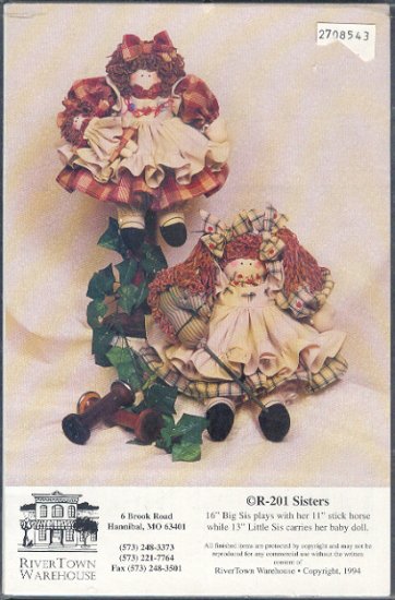 Sewing Pattern, River Town Warehouse, Sisters, 16" and 13" dolls and clothes and 11 stick horse