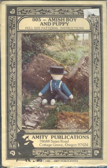Sewing Pattern, Amity Publications, Amish boy and puppy, Cut, 21" doll and 5X 7" pup
