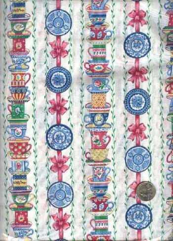 Sewing Fabric Cotton Tea Cup Plate on Cream 2.66 yds No. 125