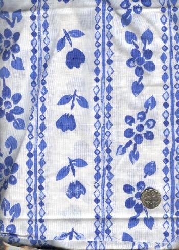 Sewing Fabric Cotton Blue flowers in stripes 5 yds X 60 No. 127
