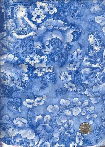 Sewing Fabric Cotton Blue Roses 2 yds X 44" No. 128