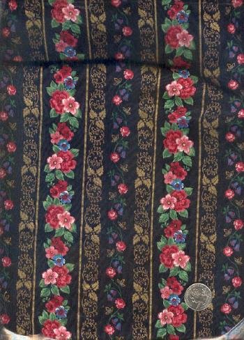 Sewing Fabric Cotton Flower Stripes on Black 2.25 X 44" No. 131