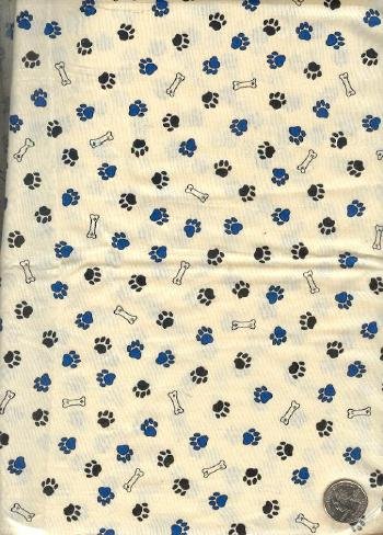 Sewing Fabric Cotton Dog Bones Paws, Black on beige 1yd No. 112