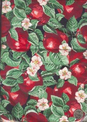 Sewing Fabric Cotton Red Apples, 1 yd X 44" Neat No. 109