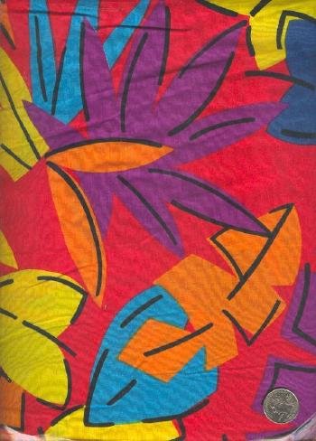 Sewing Fabric Cotton Bold Leaves on Red 3.33 yds X 44" No. 102