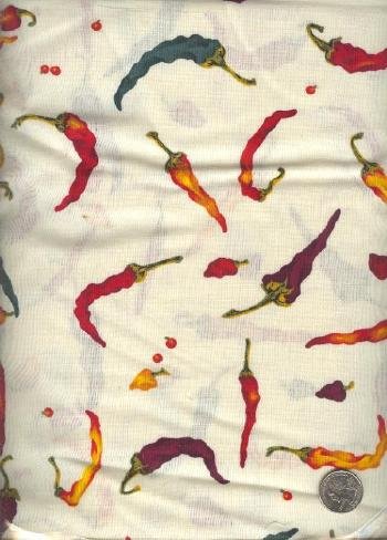 Sewing Fabric Cotton Chili Peppers on Beige 2 yds X 44" No 101