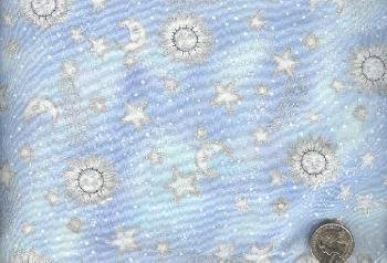 Sewing Fabric Cotton Sun Moon Stars pale blue 1.33 yds No. 156