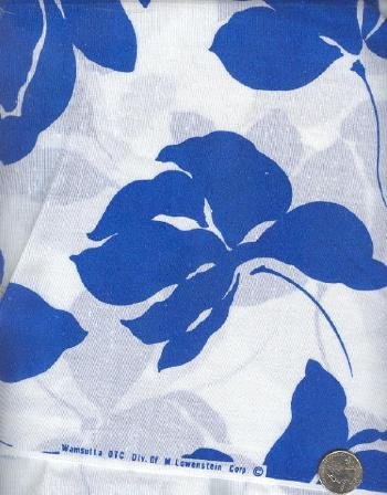Sewing Fabric Cotton Hawaii Print, Blue White 3 yds X 44" No. 149