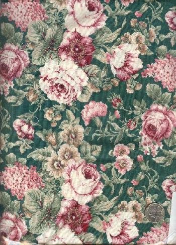 Sewing Fabric Cotton Roses on green 1.25 yds X 44" No. 152