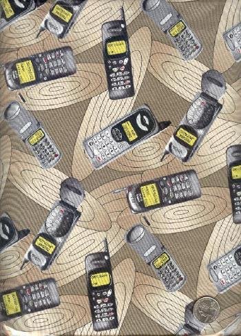 Sewing Fabric Cotton Cell Phones on Beige, Neat 5.75 yd No. 168