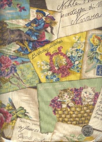 Sewing Fabric Cotton Old Postcards 1.75 yds X 56" No. 169