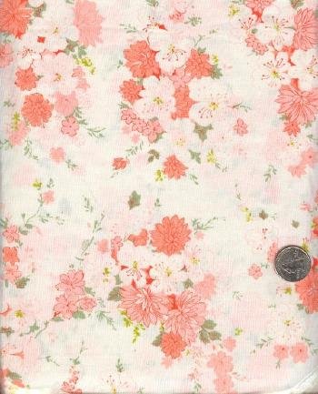 Sewing Fabric Cotton Soft peach flowers on white 2.5 yd No. 139