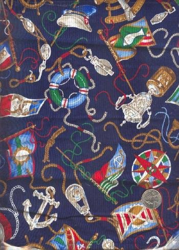 Sewing Fabric Cotton Boat Items on navy 1 yd X 44" No. 177