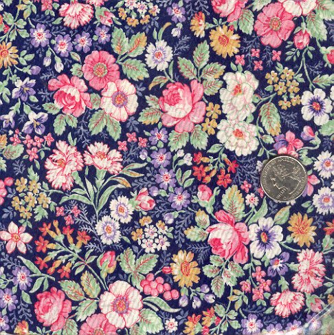 Sewing Fabric Cotton Small Print Flowers on navy 1 yard No. 179