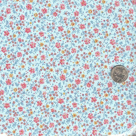 Sewing Fabric Cotton Small Print Flowers on Pale blue No. 187