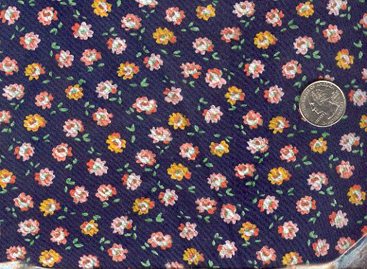 Sewing Fabric Cotton Small Print Roses on Navy 1.5 yds No. 190